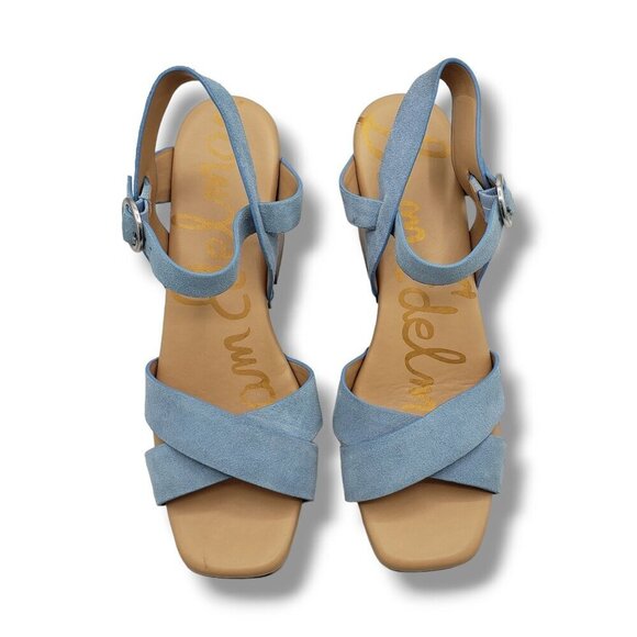 Sam Edelman Josefine Platform Wedge Sandals Womens 9.5 Blue Suede Slingback - Picture 7 of 9